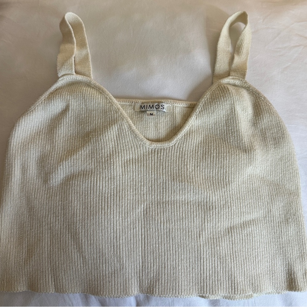 MIMOS Cream Ribbed Camisole Top